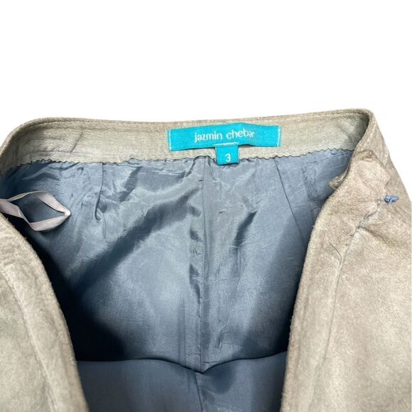 JAZMIN CHEBAR Suede Flared Pants with Ruffle Detail Light Green Size 3 - Picture 8 of 10